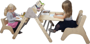 Double sided desks with Thea and Alice