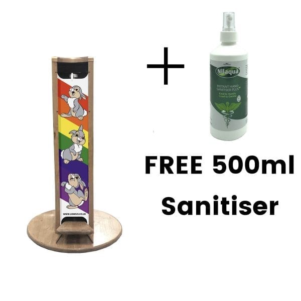 Nursery hands free sanitiser dispenser stand with free sanitiser
