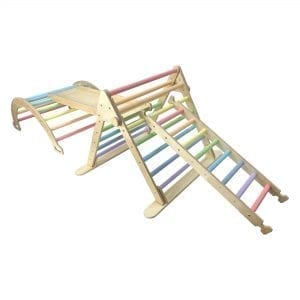 Junior Ligneus PLAY Pikler Triangle Set Pastel Rainbow with ladder up