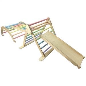 Junior Ligneus PLAY Pikler Triangle Set Pastel Rainbow with slide up
