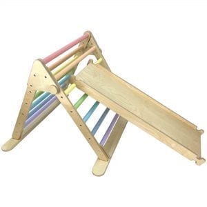 Junior Ligneus Play Pikler Triangle Pastel Rainbow with slide