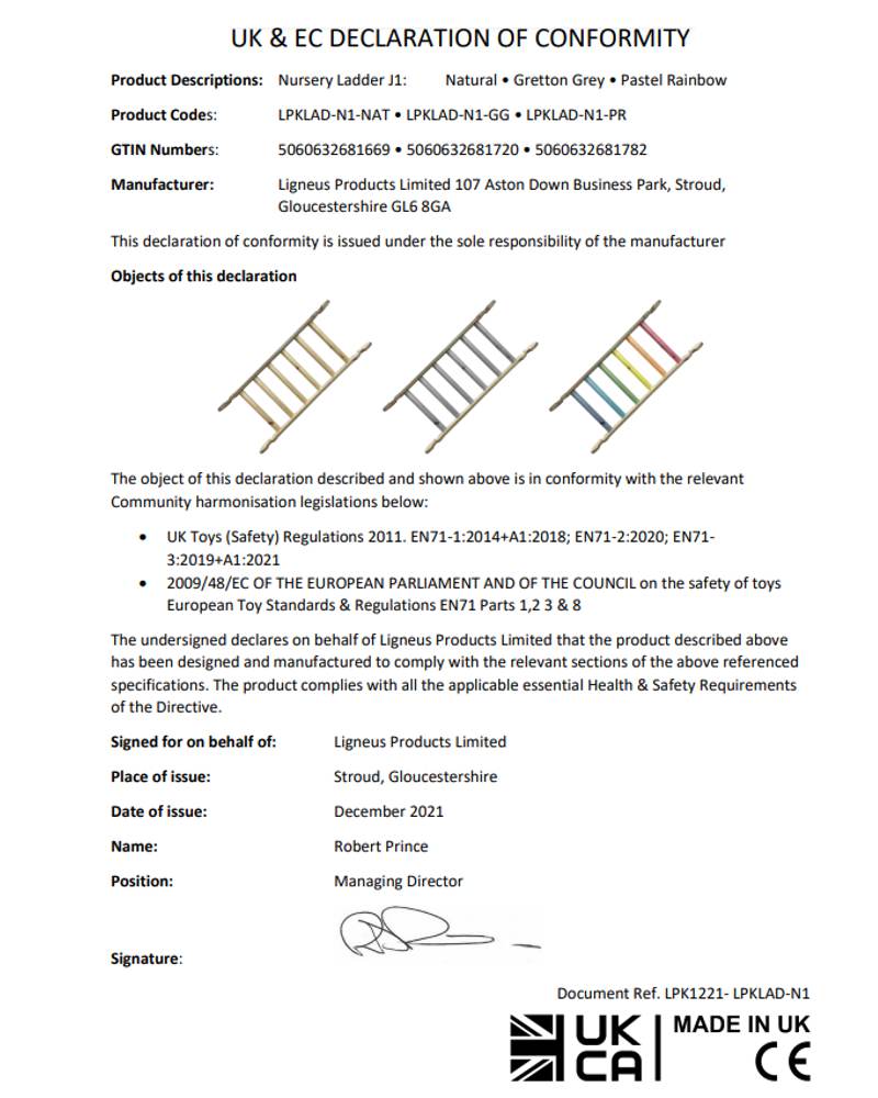 Declaration of conformity Nursery Ladder N1 LPK1221 ref LPKLAD-N1